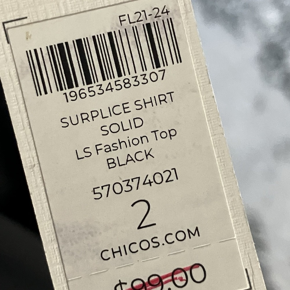 Chicos Blouse Womens Size‎ 12 Black Surplice Shirt Long Sleeve Fashion Top - Picture 7 of 11